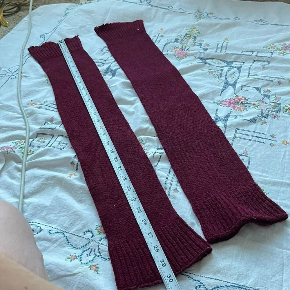 VTG Burgundy Knit Leg Warmers 30” Balletcore Dance 70s 80s